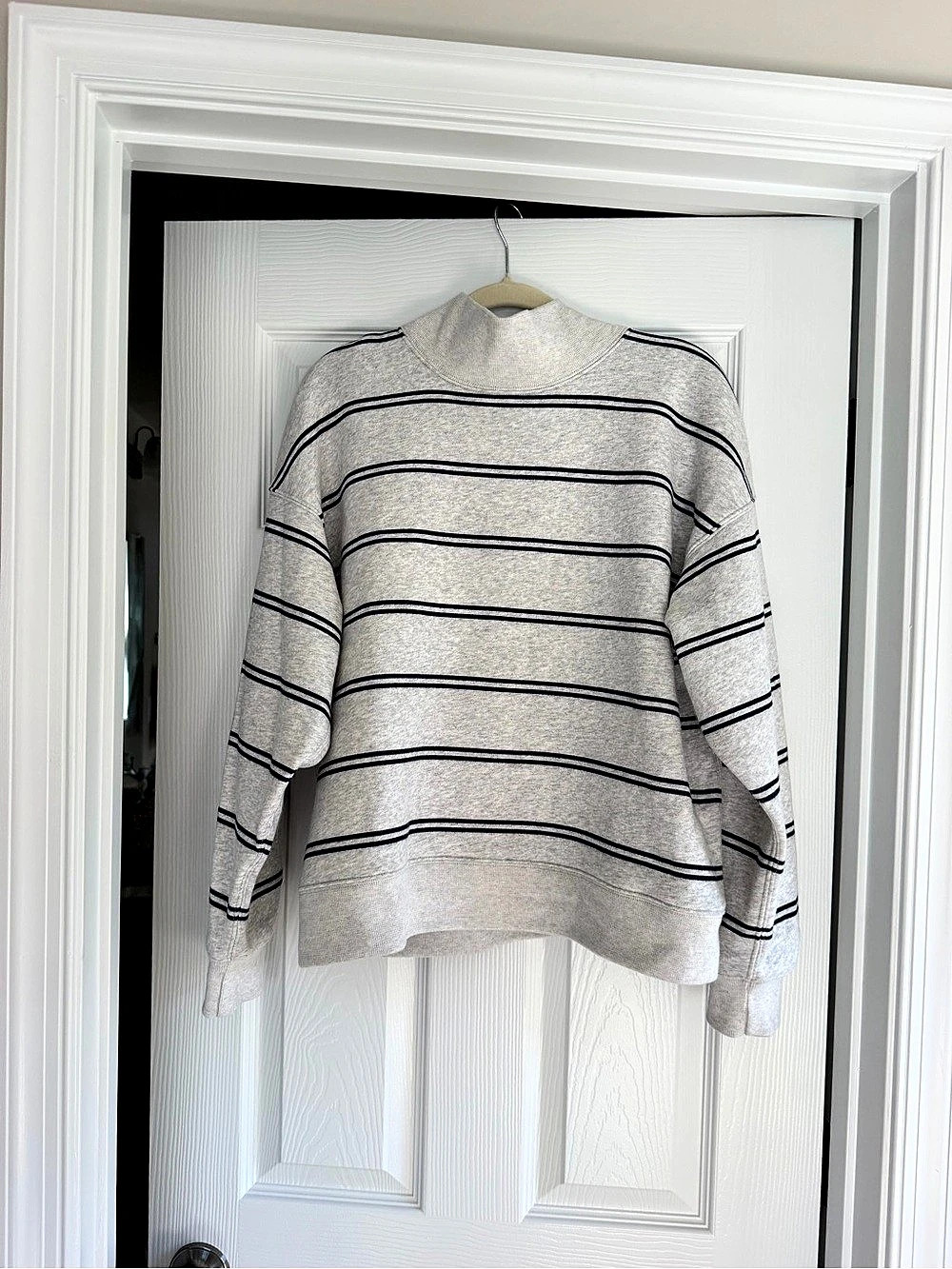 Abercrombie Sunday Oversized Funnel Neck Sweatshirt - Light Grey Stripe - Size X